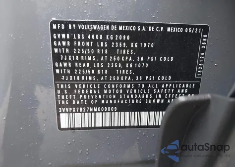 2022 Volkswagen Taos 1.5T Se из США, поврежденный, VIN 3VVPX7B27NM009009